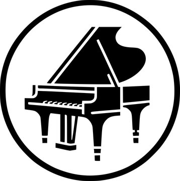 Minimalist black and white piano icon with clean lines. Simple vector design, scalable, and isolated for modern stickers, logos, or digital use.