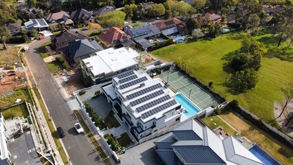 Solar panels installed on residential buildings and homes