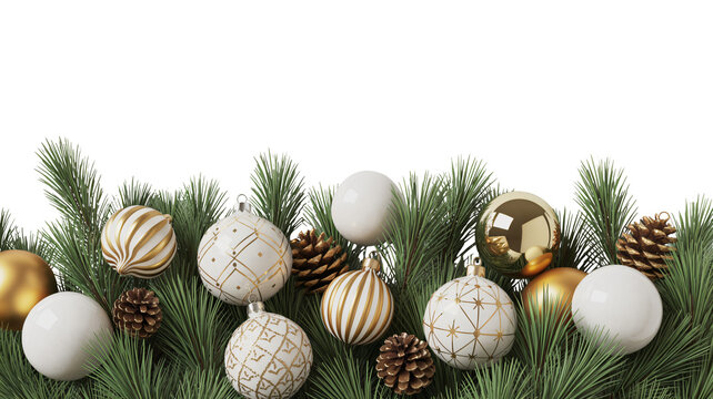 Elegant Christmas baubles and pine branches for festive holiday decor - Powered by Adobe