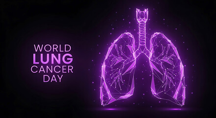 Purple abstract polygonal lungs and text World Lung Cancer Day respiratory organ