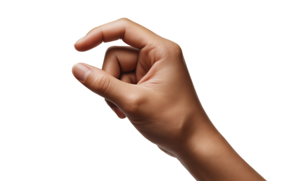 A human hand is shown with the index finger and thumb held close together, performing a common gesture to indicate something small or tiny. 