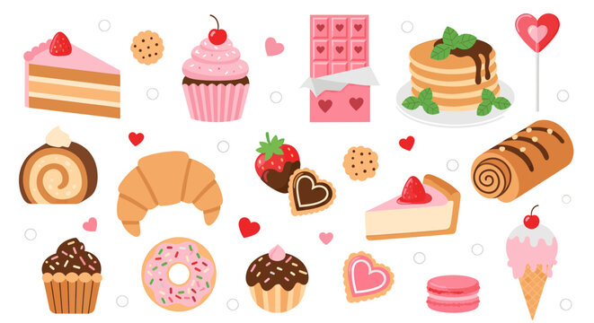 A delightful collection of sweet desserts and pastries, perfect for a bakery or celebration theme