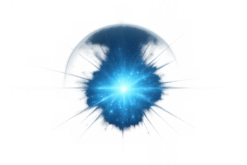 Blue light burst energy explosion on transparent background creating power wave effect with glowing particles