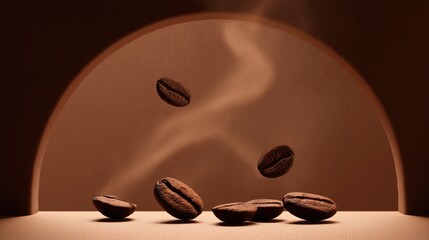 Innovation in Coffee Production: Levitating Arabica Beans with Golden Backlighting and Swirling Steam
