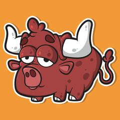 Funny Cartoon Bull Vector Illustration