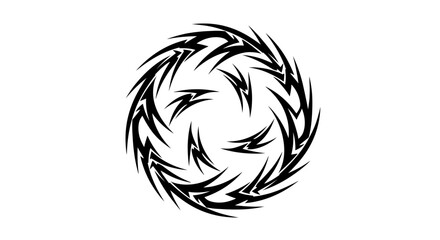 Stylized vortex graphic with intricate black spiky elements in circular form