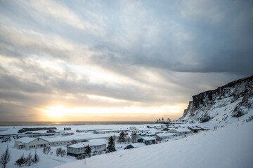 Beautiful winter landscape with snow covered village in Norway Scandinavia Europe