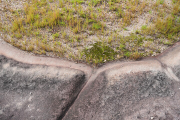 Terrain rock and grass, old water pathway from ancient Pha Taem
