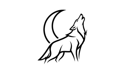 Stylized howling wolf silhouette against the crescent moon graphic illustration