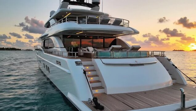 Luxury yacht sailing on turquoise water at sunset, a dream vacation on the sea, an escape to paradise, the ultimate in relaxation and adventure