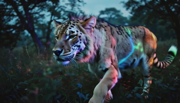 Glowing Tiger in Forest Fantasy Animal, Wildlife, Conceptual Art