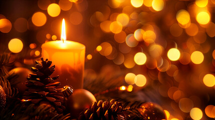 warm ,candlelight ,bokeh ,Christmas, golden glow, soft blurred lights, cozy festive mood, minimal and elegant