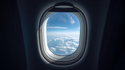 Fototapeta premium Airplane Window Seat View of Clouds During Flight