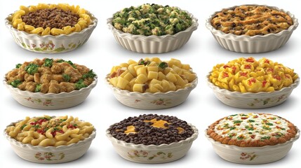 Close-up of assorted colorful foods served in bowls, showcasing diverse textures and ingredients on a neutral background, ideal for culinary and healthy eating themes.