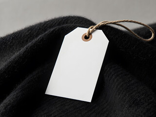 A Blank Price Tag Mockup on a Black Cashmere Texture