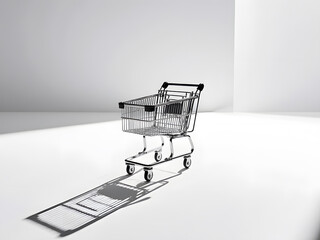 A Floating Shopping Cart in a Minimalist White Room