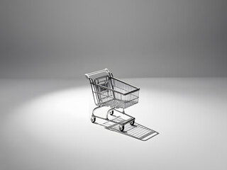 A Floating Shopping Cart in a Minimalist White Room