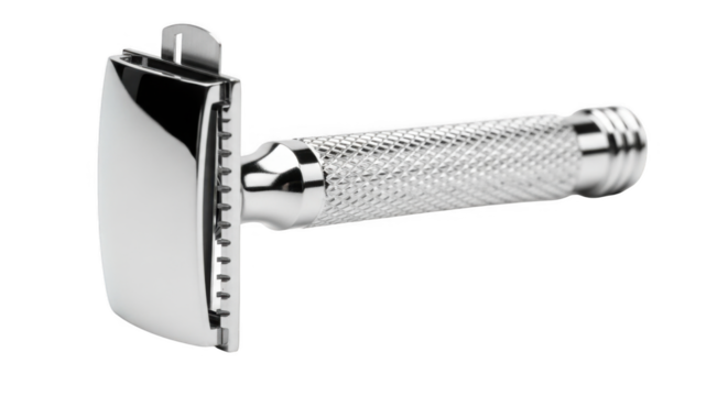 Classic chrome safety razor for a close shave.