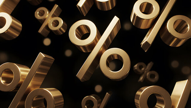 An Abstract 3D Background of Golden Percentage Symbols