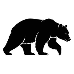 Silhouette of a walking bear in profile view, majestic wild mammal with a powerful build, isolated on white background