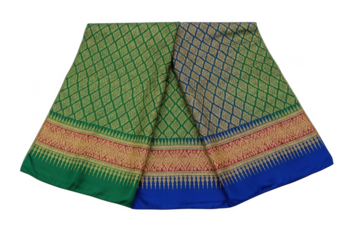 Green and blue traditional indian saree with intricate patterns isolated on transparent background