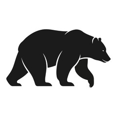 Black Silhouette of a Walking Bear Animal Icon on White Background, Vector Illustration