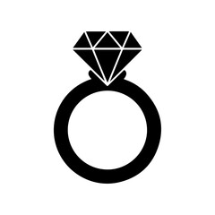 Elegant Diamond Engagement Ring Icon Black Silhouette Isolated on White Background Symbol of Love Marriage and Commitment
