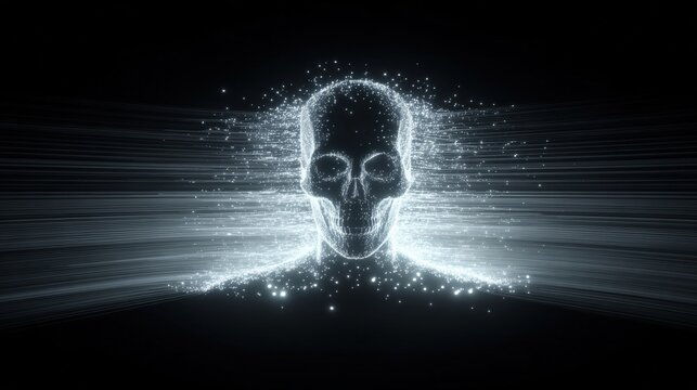 Portrait of a man with glowing face and head effects on a dark background, creating a futuristic and abstract visual impact. - Powered by Adobe