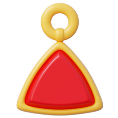 Earrings pendant with a red triangle set in a yellow border with a loop at the top 3d illustration