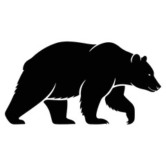 Stylized Black Silhouette of a Walking Bear with Detailed Outline and Paw Prints on a White Background