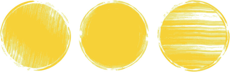 Vector Illustration of Yellow Grunge Circles Set. Hand-Drawn Brushstroke Round Shapes for Modern Design Elements.