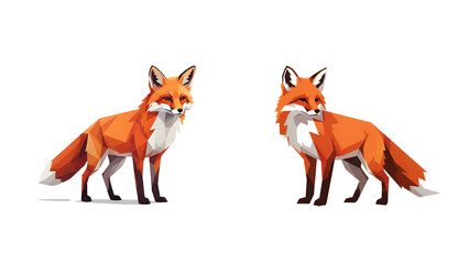 Fototapeta premium Pair of red foxes in low poly or polygonal geometric illustration style, isolated on transparent background