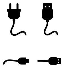 Electrical Plug and USB Cable Icon Set