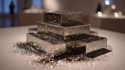 Three stacked cardboard boxes placed on a wooden table with soft lighting and a plain neutral background, suitable for packaging or delivery concept visuals.