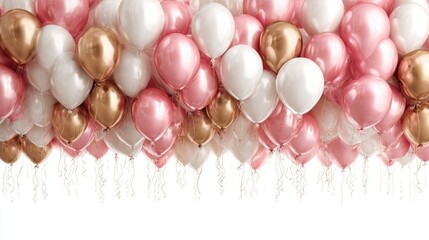 Colorful balloons hanging from the ceiling in an indoor setting, creating a festive atmosphere with bright reds, blues, yellows, and greens.