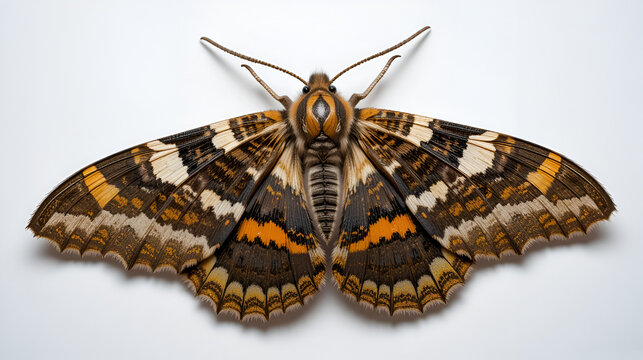African jacobin moth resting on a white background