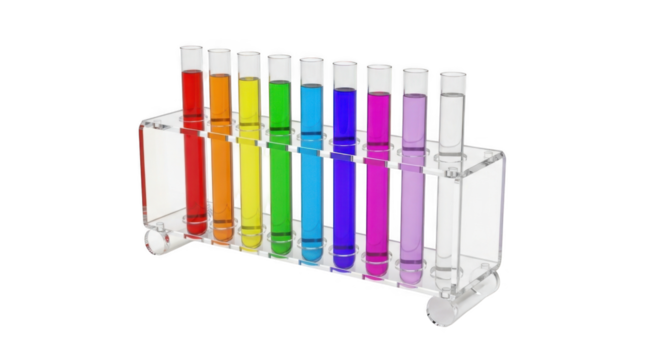 Colorful Test Tubes in a Rack.