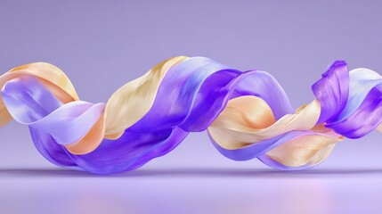 Vibrant purple and yellow ribbons swirling mid-air against a clean white background, creating dynamic movement and colorful decoration for design projects.