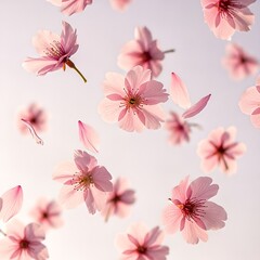 Pink Cherry Blossom Petals Falling Gracefully.