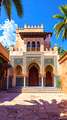 Moroccan Architecture - Intricate Details and Vibrant Colors in a Sunny Courtyard.