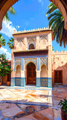 Architectural Beauty - A Moroccan Building with Intricate Tilework and Arches.