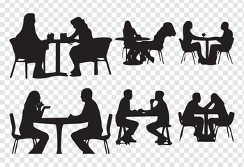 Silhouettes of people in cafe for business meeting concept