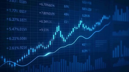 Digital stock market chart with glowing blue lines and numbers. - Powered by Adobe