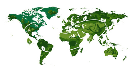 Green Eco World Map Vector Illustration with Leaf Accents for Sustainable Earth Concept © Ronald
