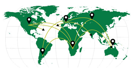 Worldwide Network and Global Connection Concept Vector Illustration, Representing International Business and Logistics Operations with Location Pointers