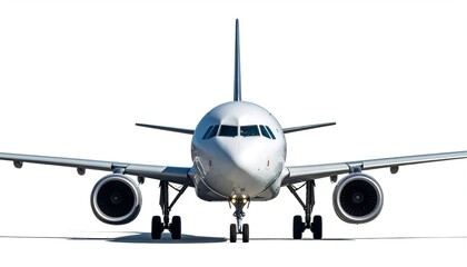 Naklejka premium Airplane frontal view with isolated on white.