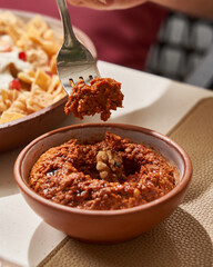 chili con carne with spoon