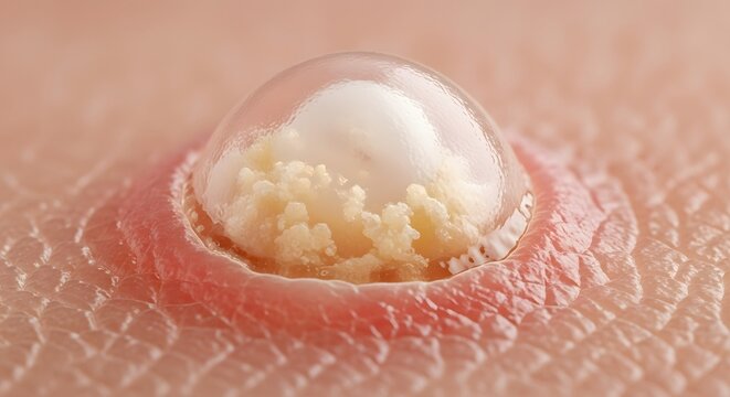 Close up medical illustration of a pimple or zit on human skin