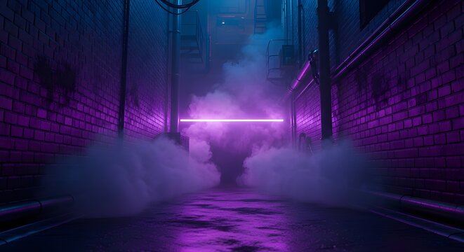 Urban Alleyway Neon Lights, Fog, and Atmospheric Vibe