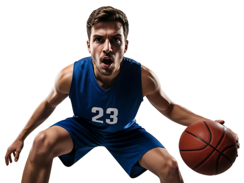 Intense Basketball Player Dribbling Ball Action Athletic Skill Game